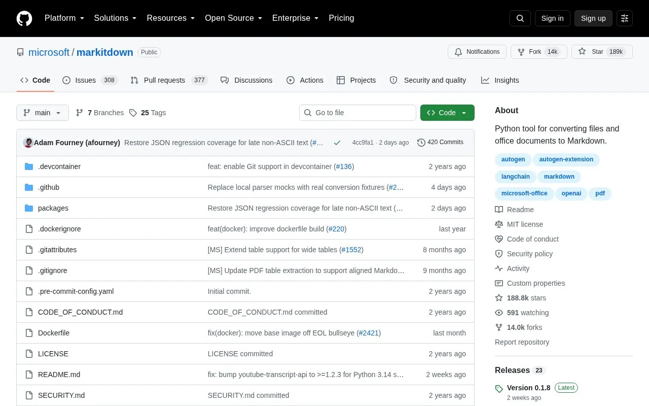 MarkItDown homepage screenshot