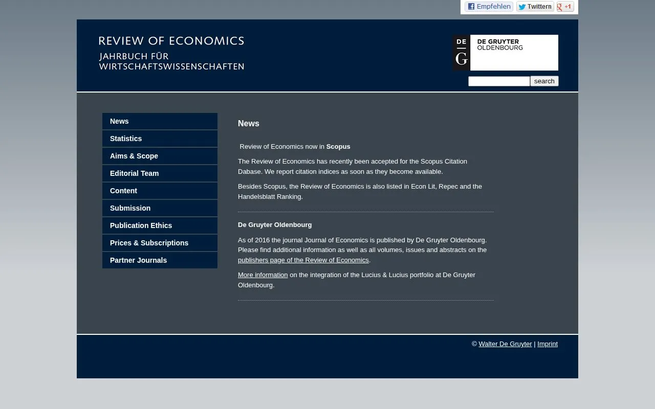 Jahrbuch fuer Wirtschaftswissenschaften homepage screenshot