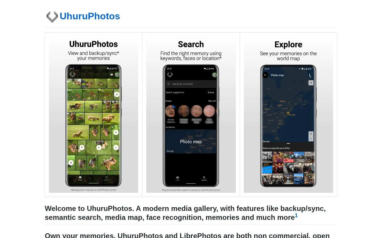 UhuruPhotos homepage screenshot