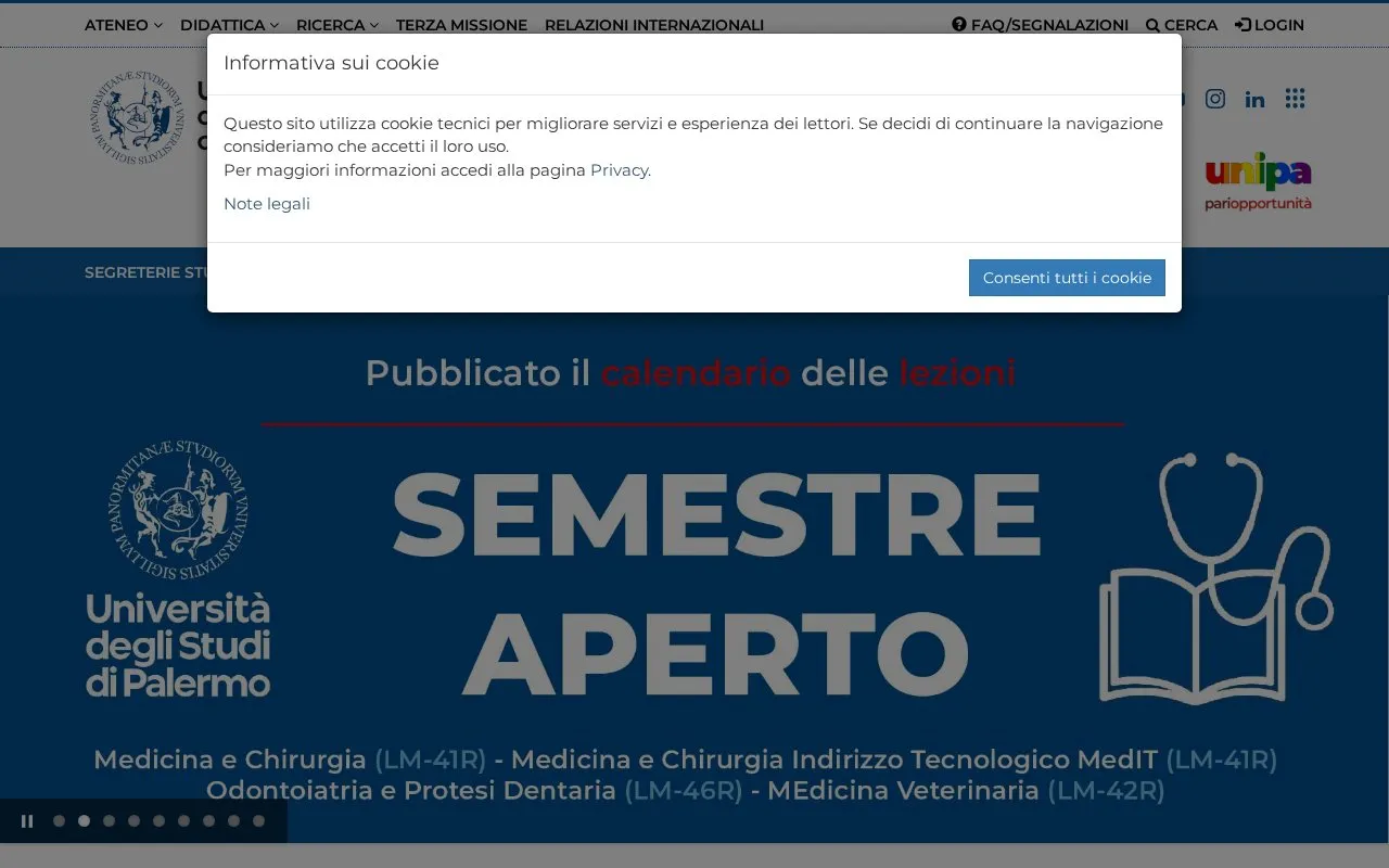 Universita degli Studi di Palermo homepage screenshot