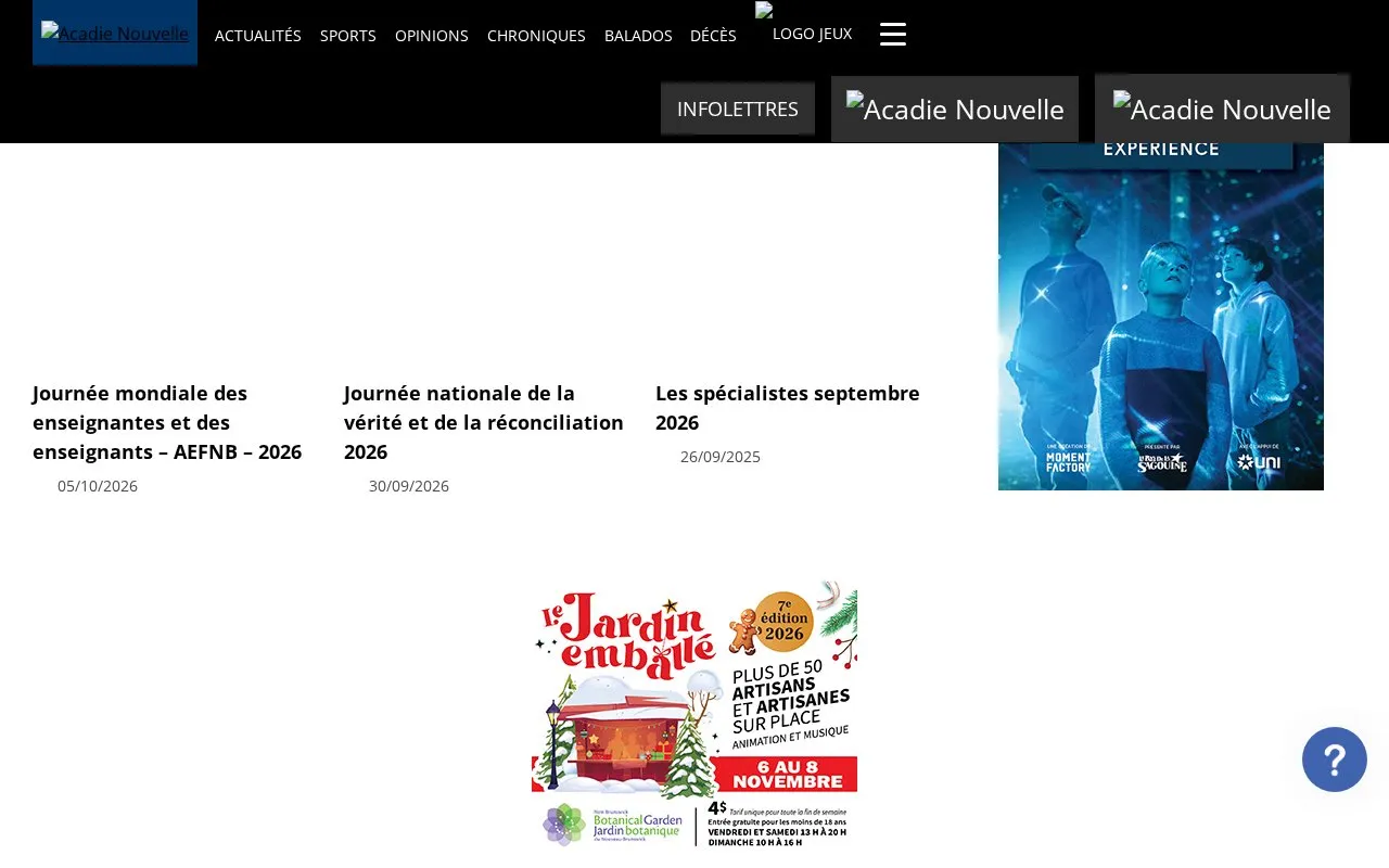 L'Acadie Nouvelle homepage screenshot