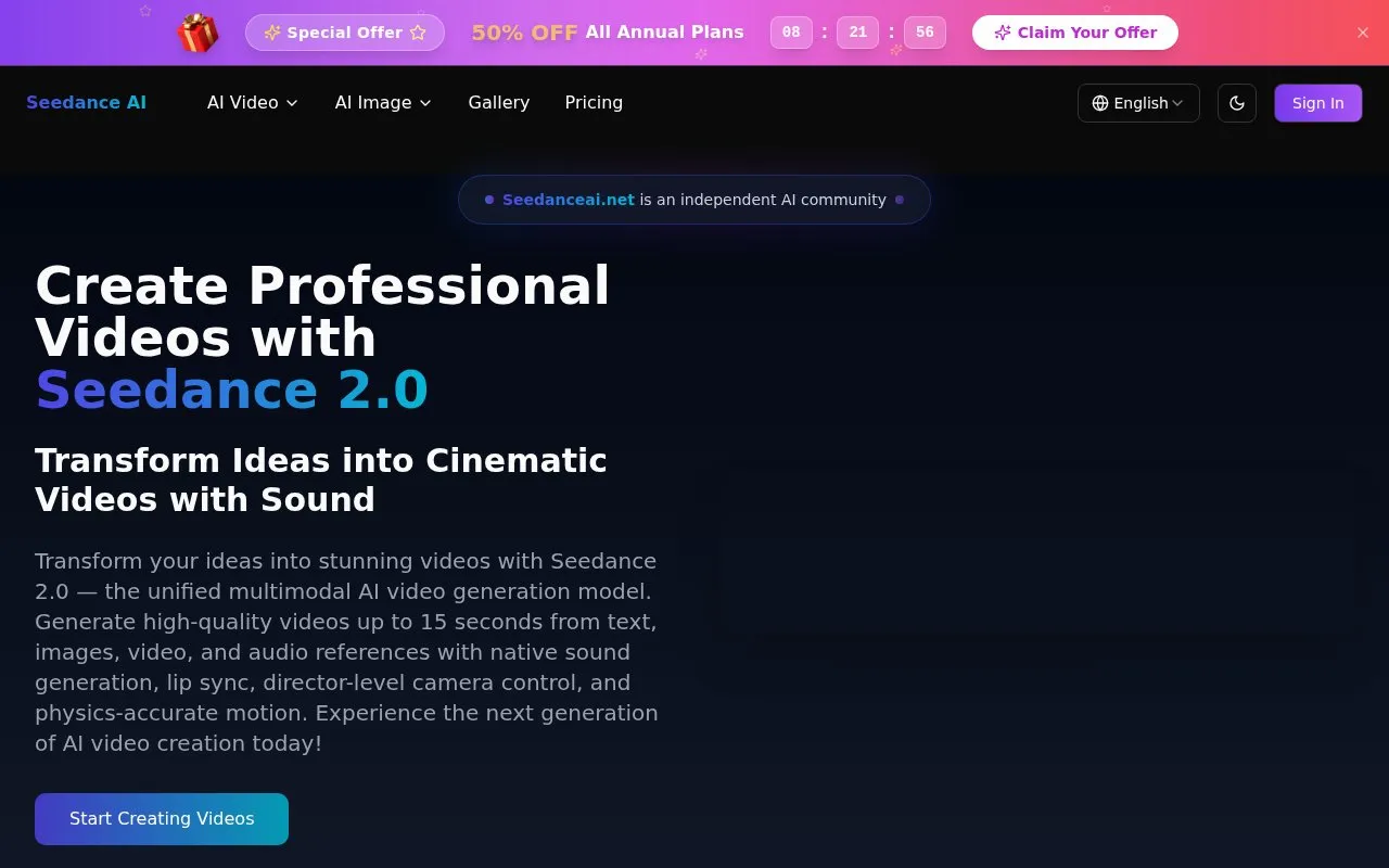 Seedance homepage screenshot