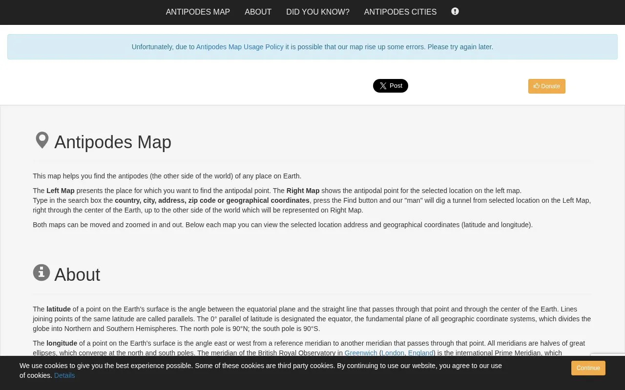 AntipodesMap homepage screenshot