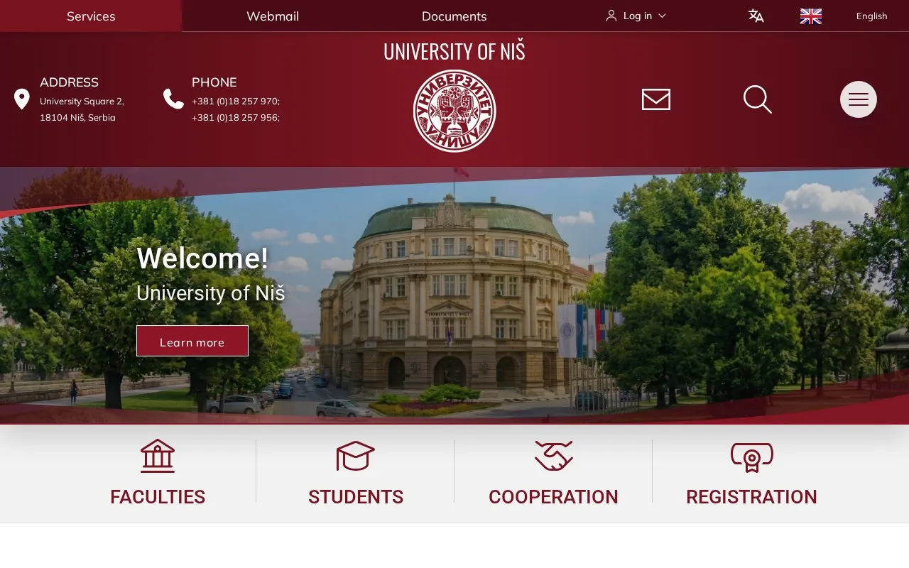 University of Nis homepage screenshot