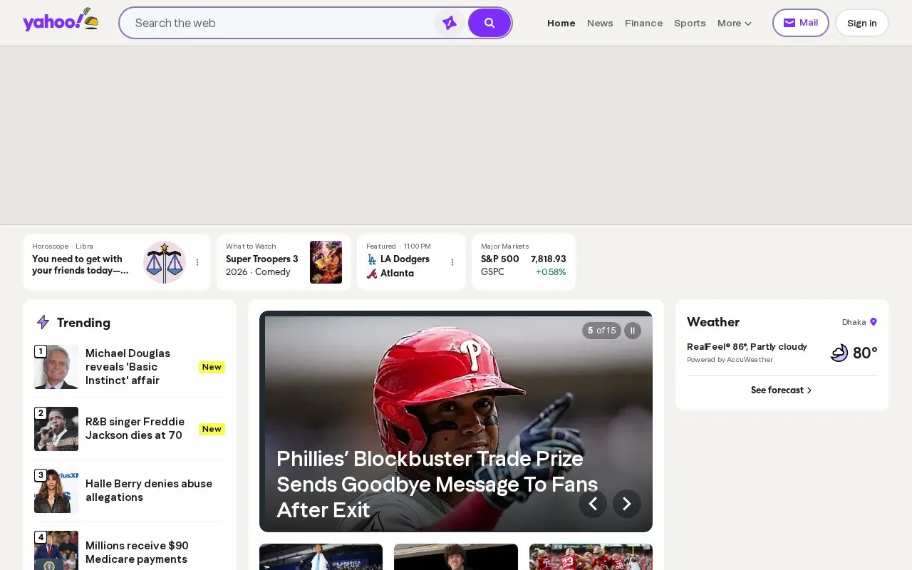 Yahoo homepage screenshot