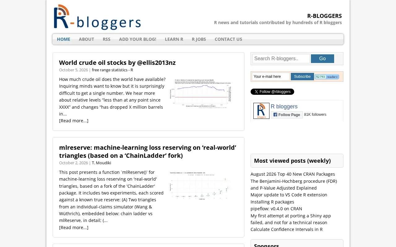 R-bloggers homepage screenshot