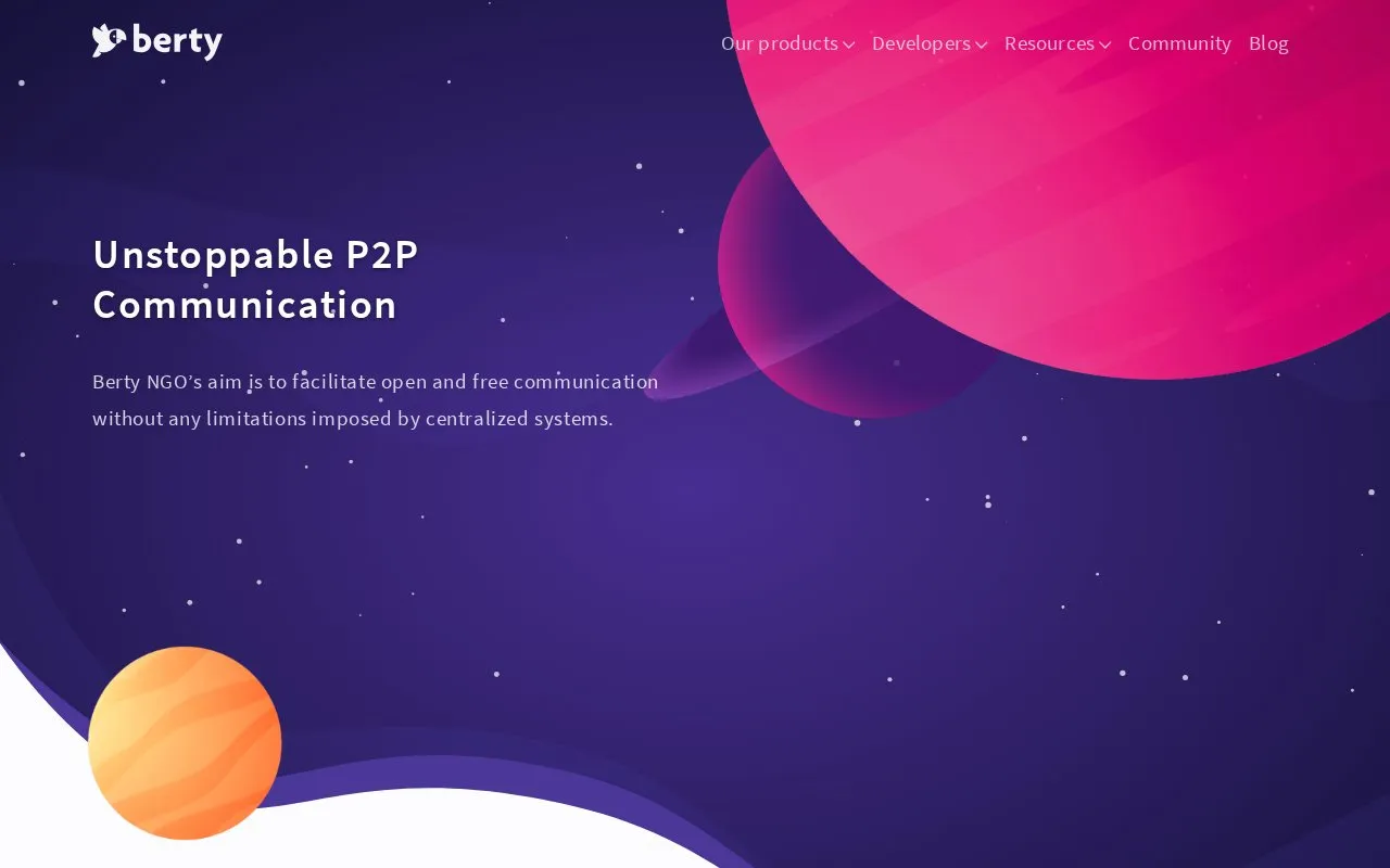 Berty homepage screenshot