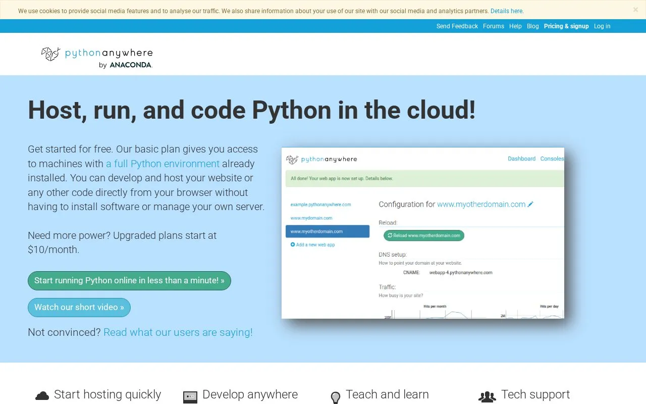 pythonanywhere homepage screenshot