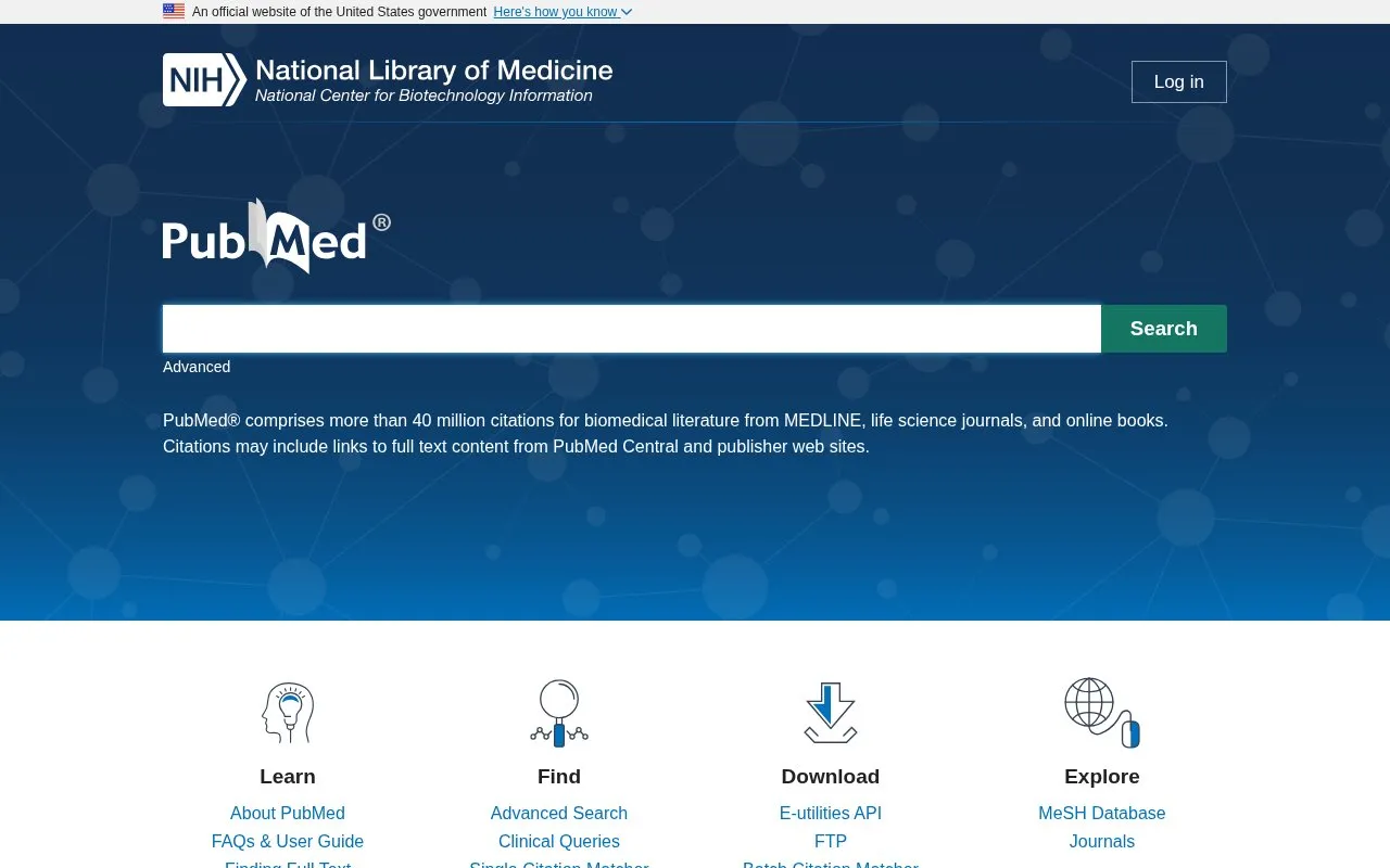 PubMed homepage screenshot