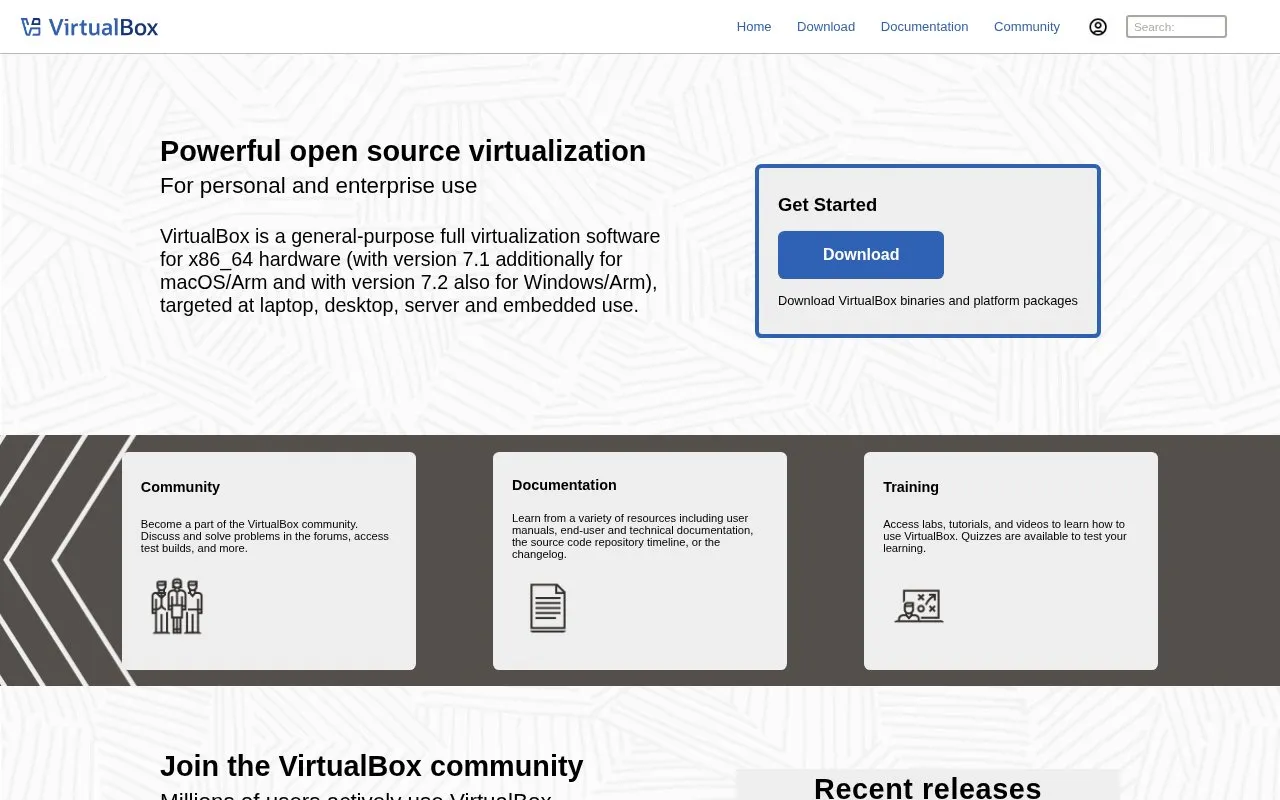 VirtualBox homepage screenshot