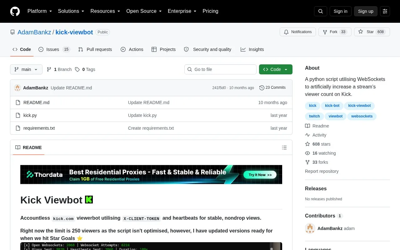 kick-viewbot homepage screenshot