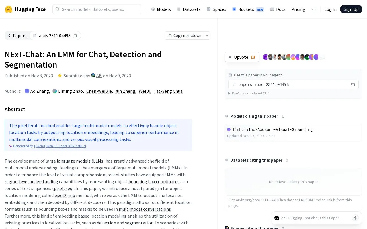 NExT-Chat: An LMM for Chat, Detection and Segmentation homepage screenshot