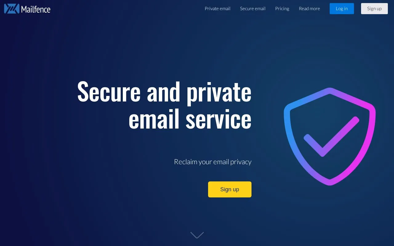 Mailfence homepage screenshot