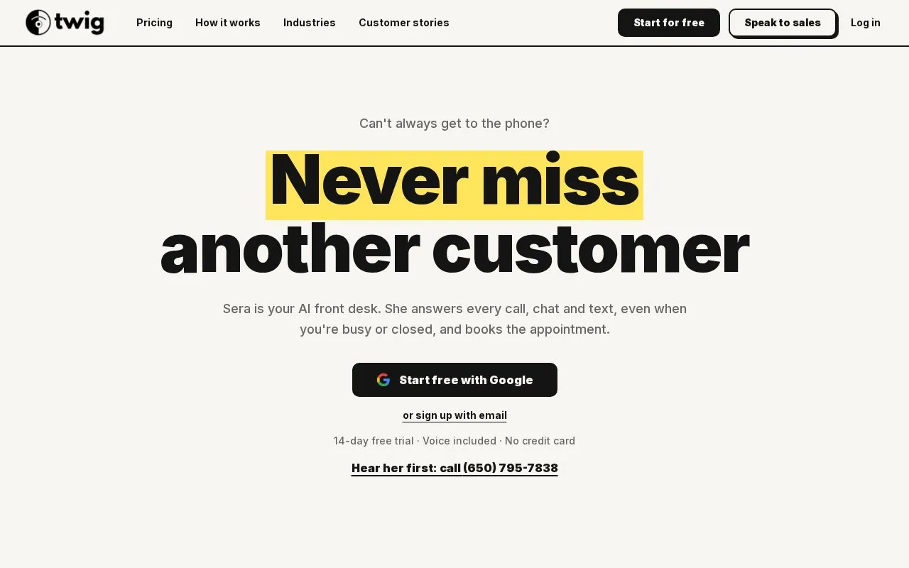 Twig homepage screenshot