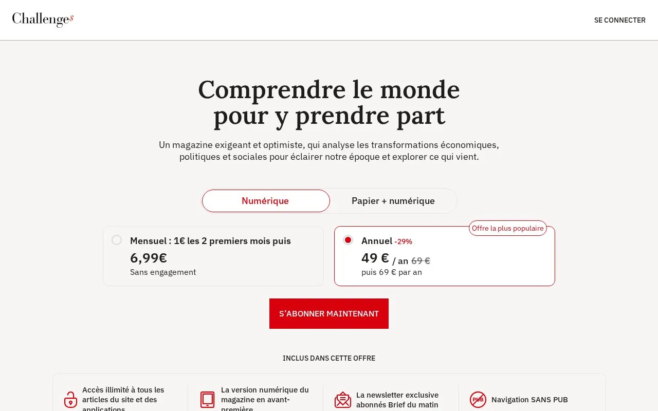 Challenges homepage screenshot