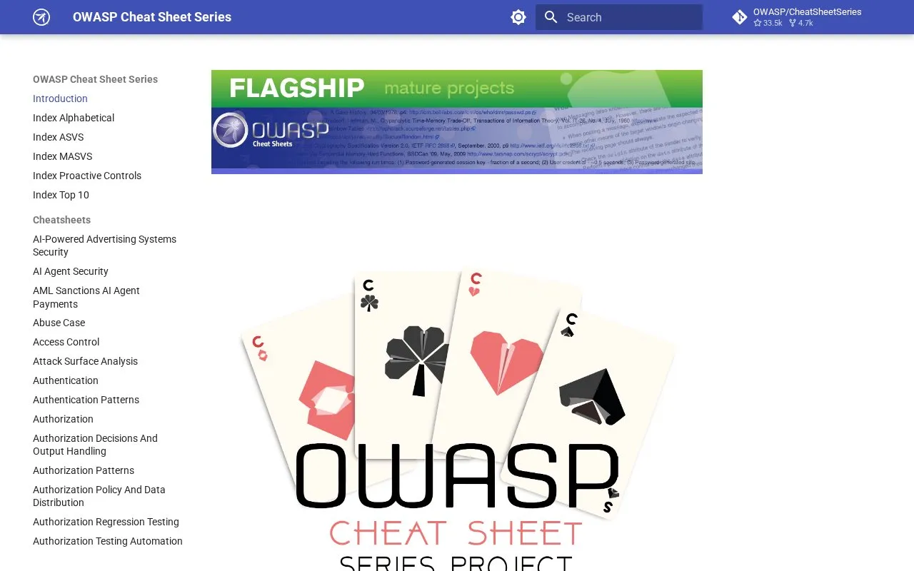 OWASP Cheatsheet homepage screenshot