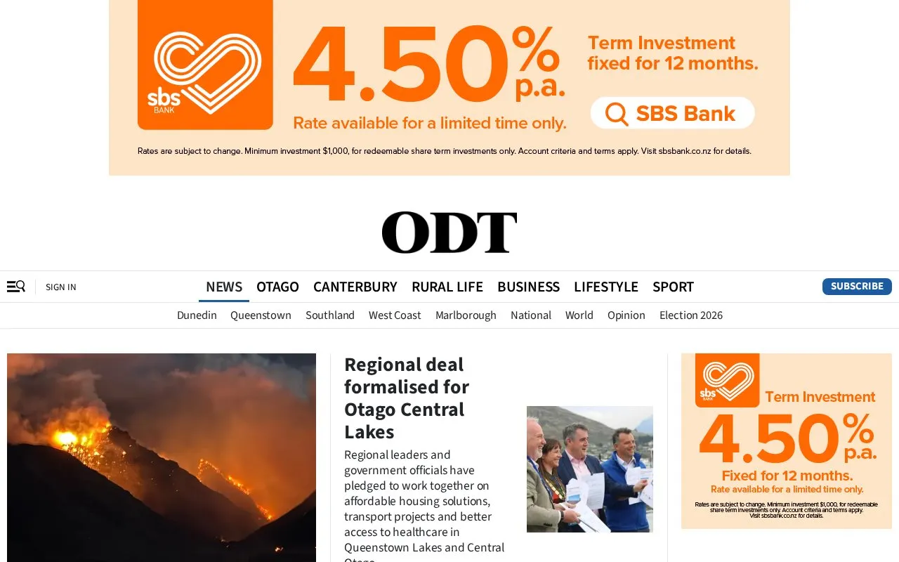 Otago Daily Times homepage screenshot