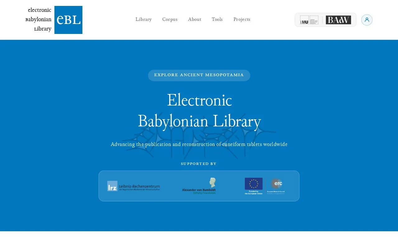 electronic Babylonian Library homepage screenshot