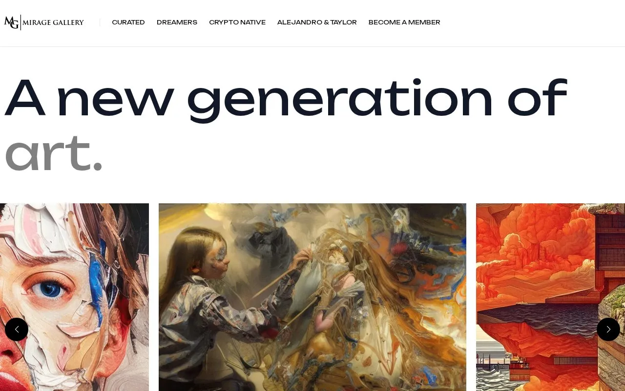Mirage Gallery homepage screenshot