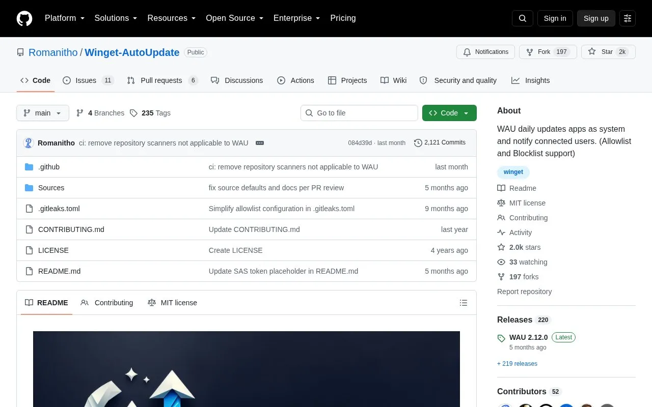 Auto Update homepage screenshot
