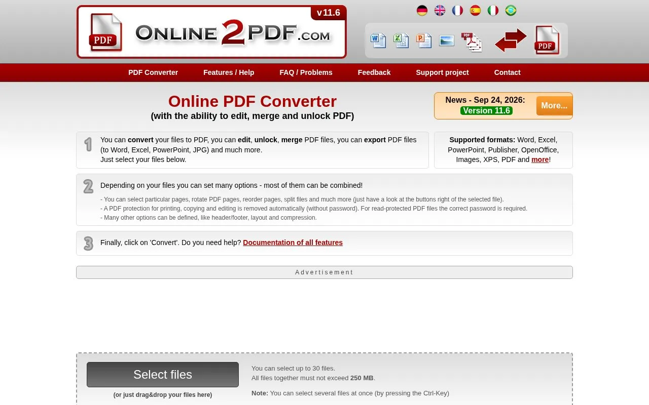 online2pdf homepage screenshot