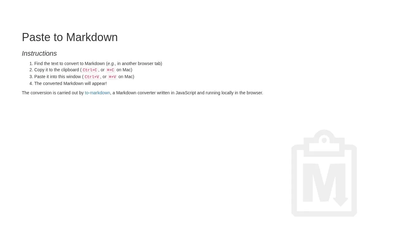 Clipboard2Markdown homepage screenshot