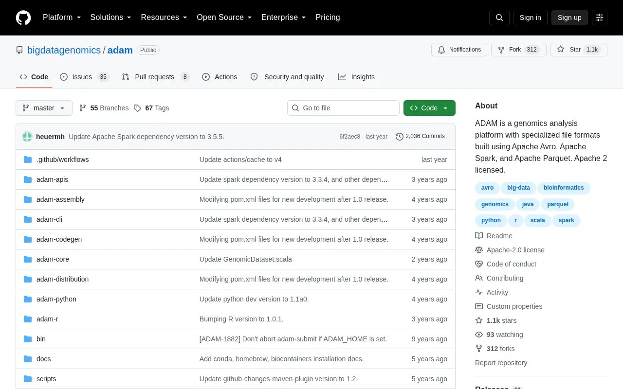 adam homepage screenshot