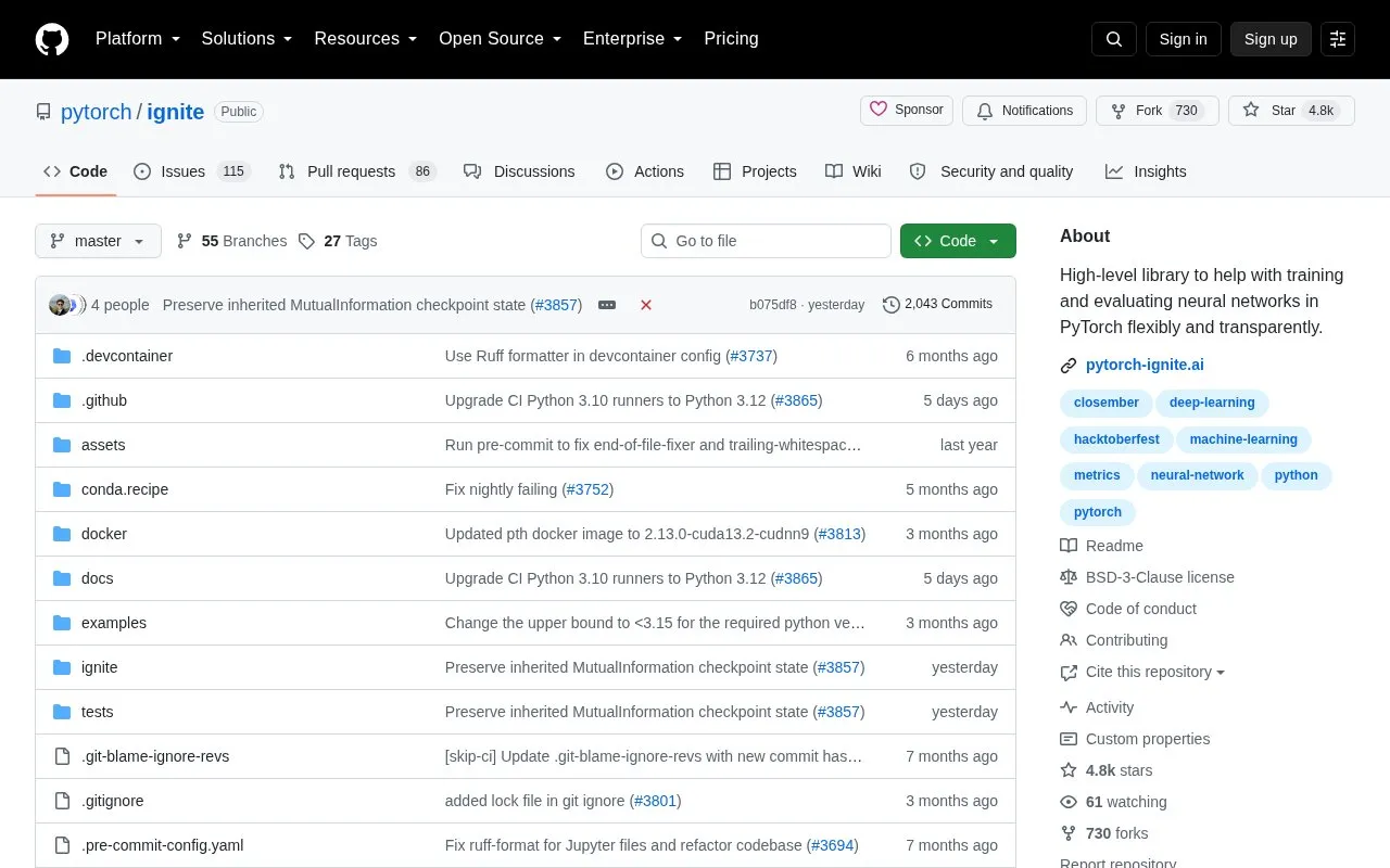 ignite homepage screenshot