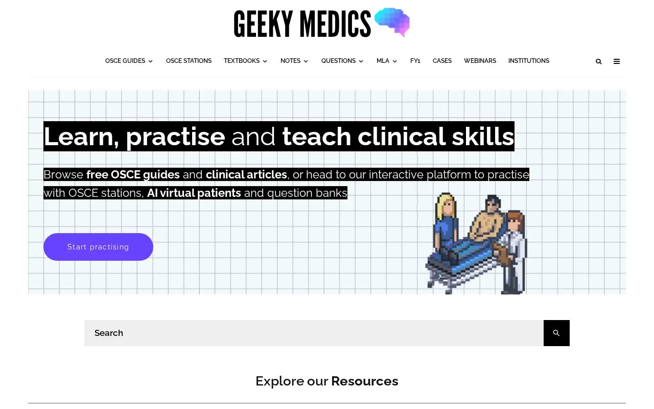 Geeky Medics homepage screenshot
