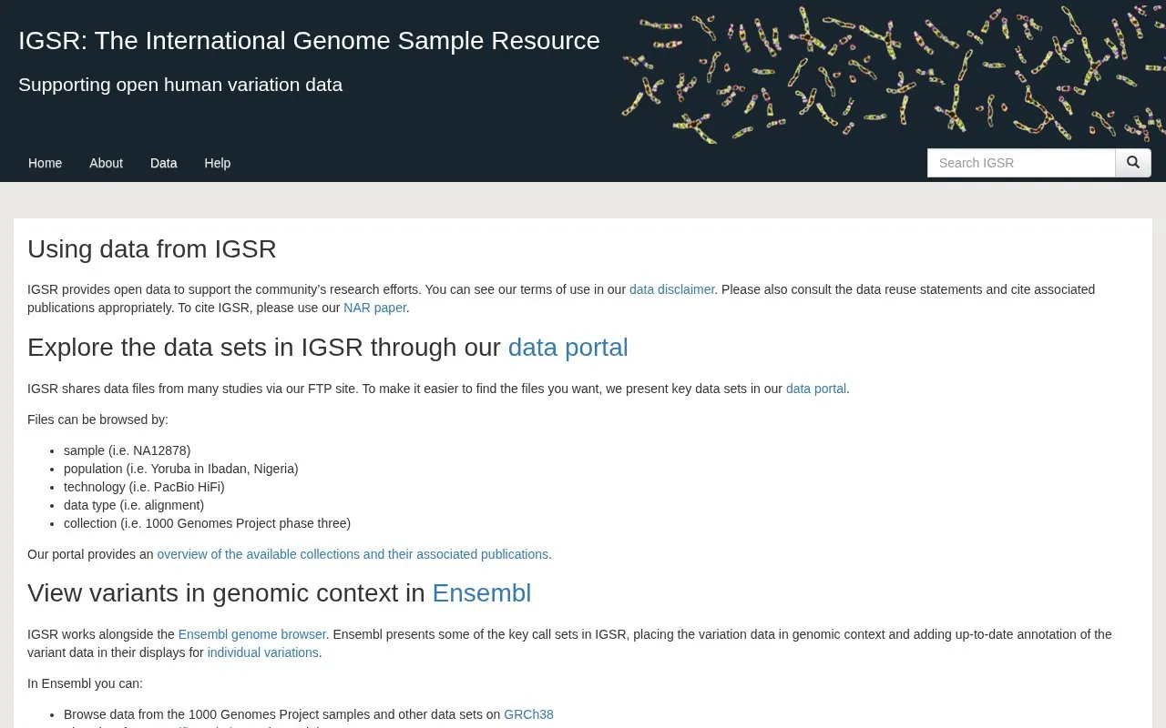 A Deep Catalog of Human Genetic Variation homepage screenshot