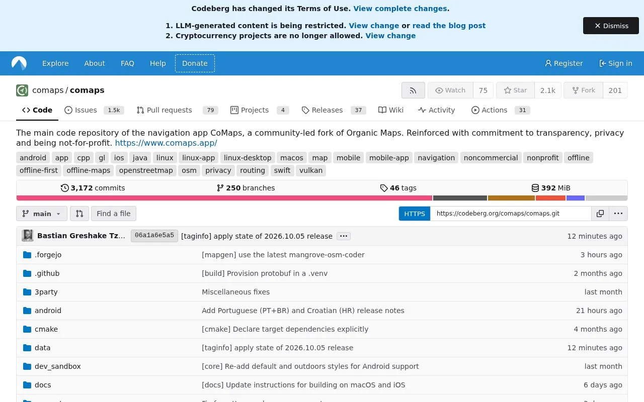 Comaps homepage screenshot