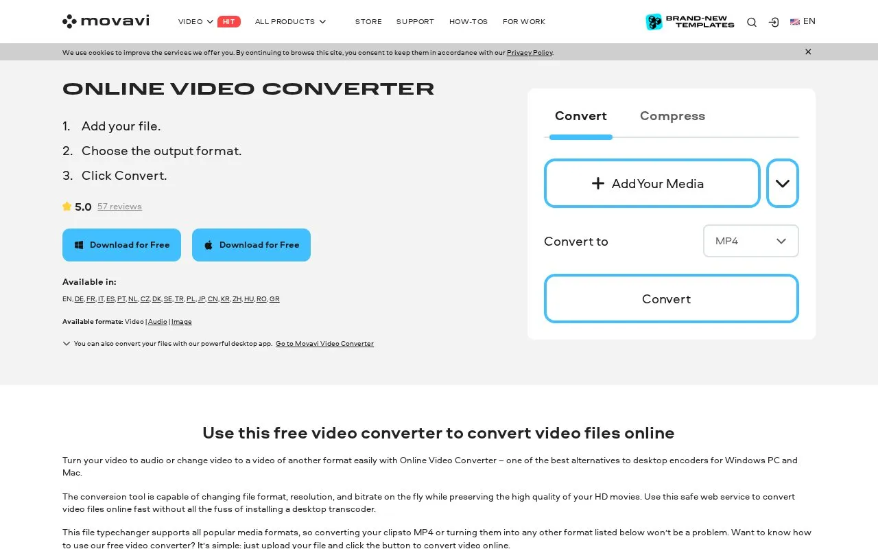 VideoConverter homepage screenshot