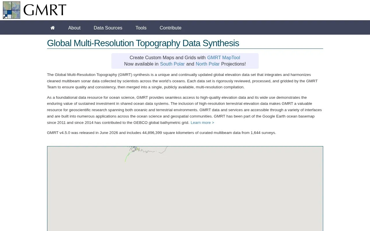 Global Multi-Resolution Topography Data Portal homepage screenshot