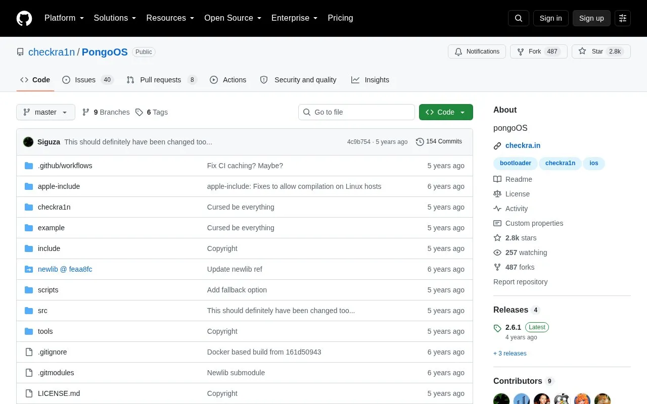 pongoOS homepage screenshot