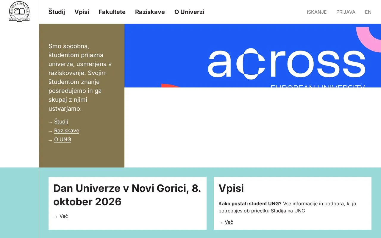 University of Nova Gorica homepage screenshot