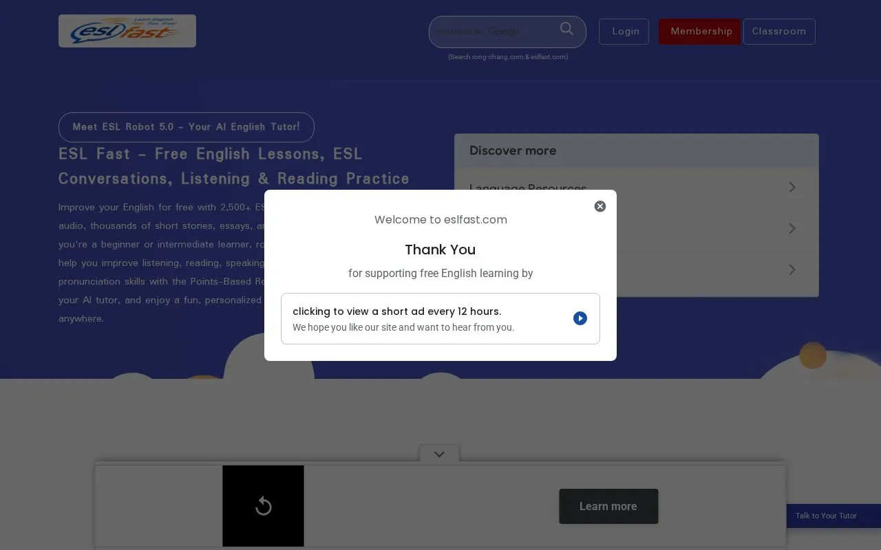 ESLFast homepage screenshot