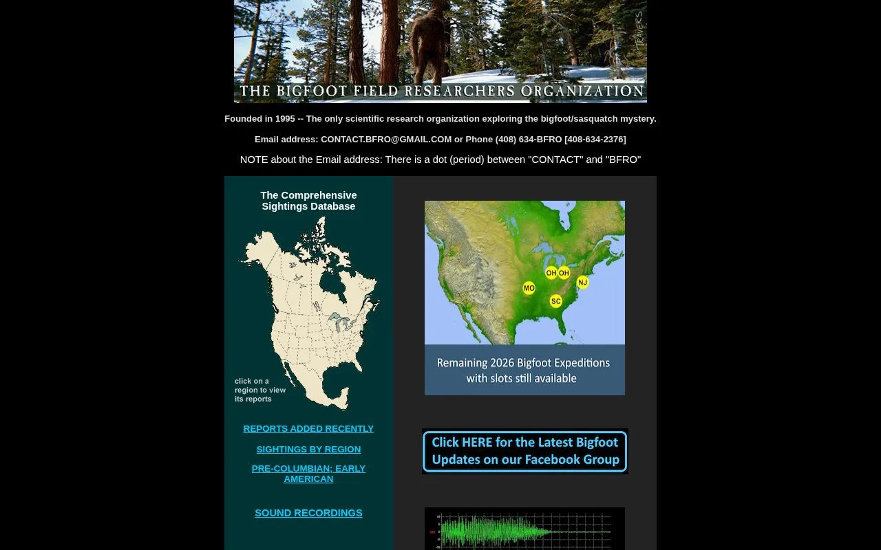 BFRO homepage screenshot