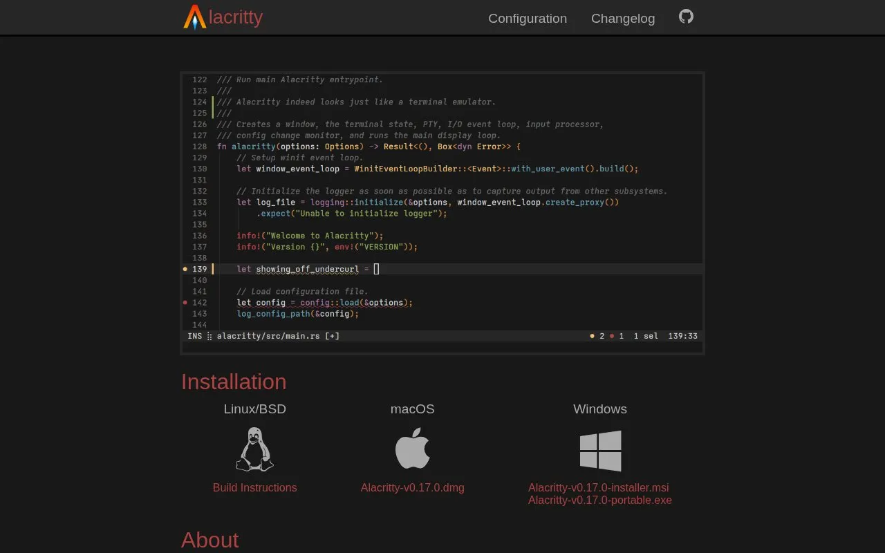 Alacritty homepage screenshot