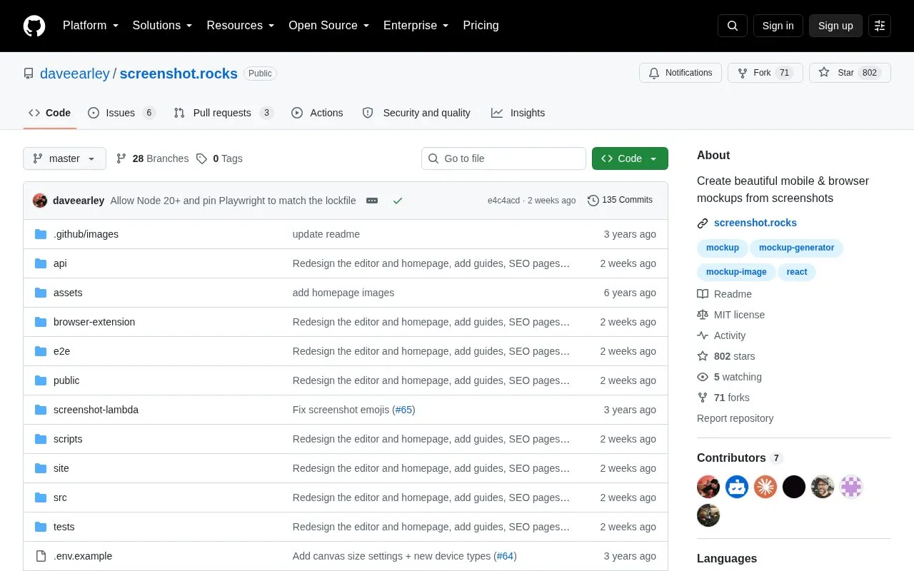 Screenshot.rocks homepage screenshot