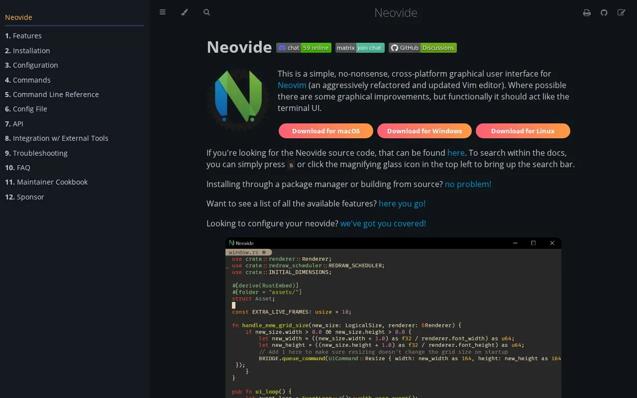 neovide homepage screenshot