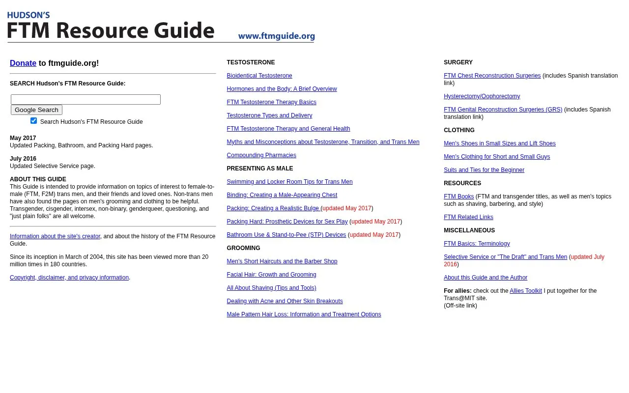 FTM Resource Guide homepage screenshot