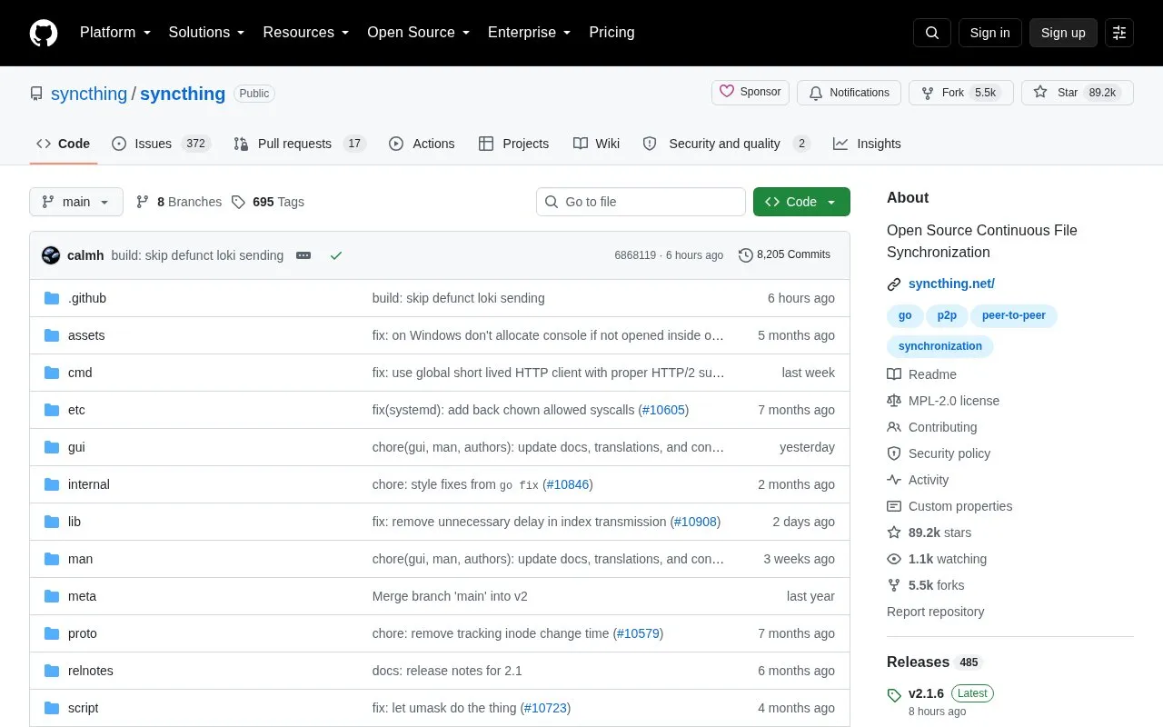 Syncthing homepage screenshot