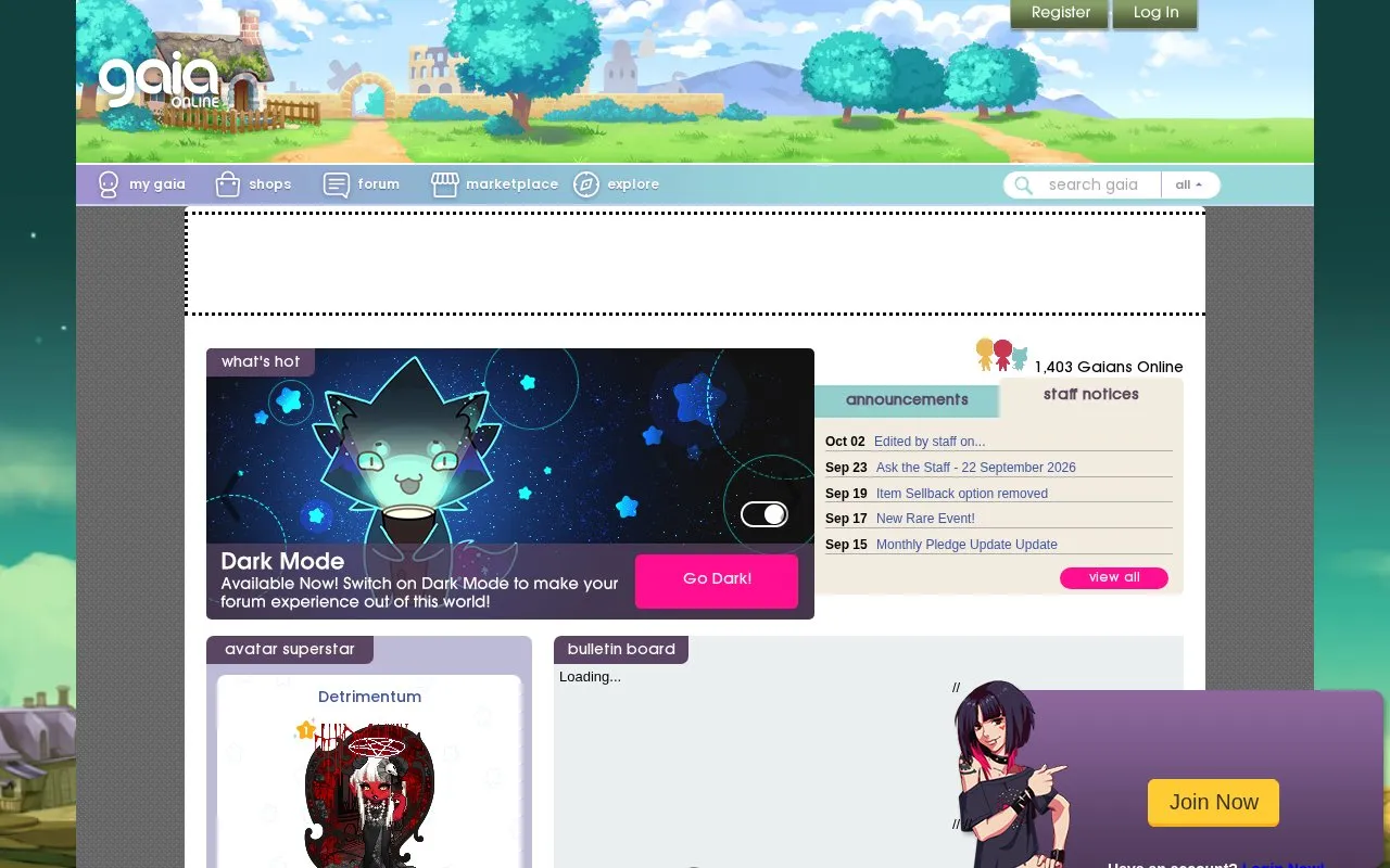 Gaia Online homepage screenshot