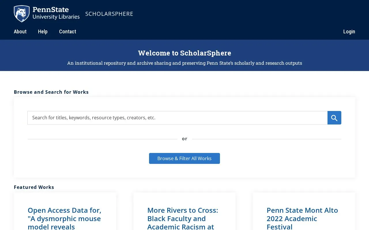 ScholarSphere homepage screenshot