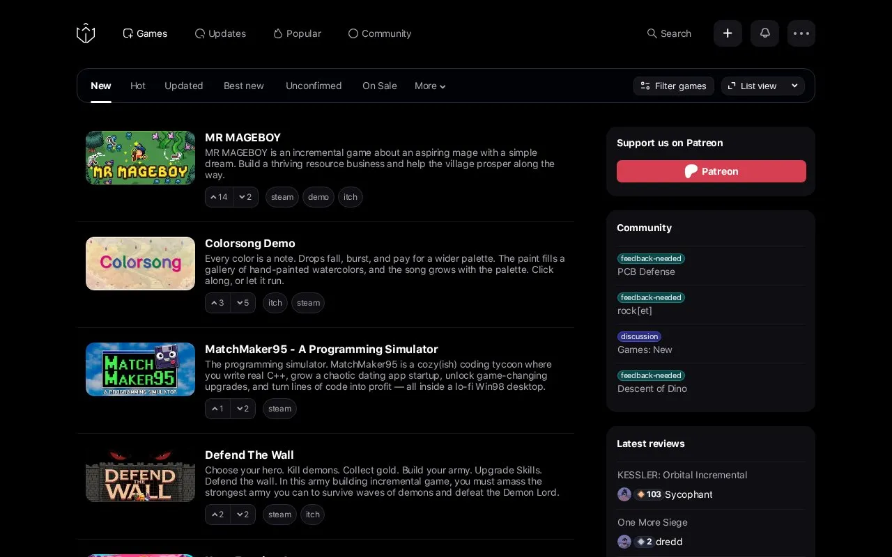 IncrementalDB homepage screenshot