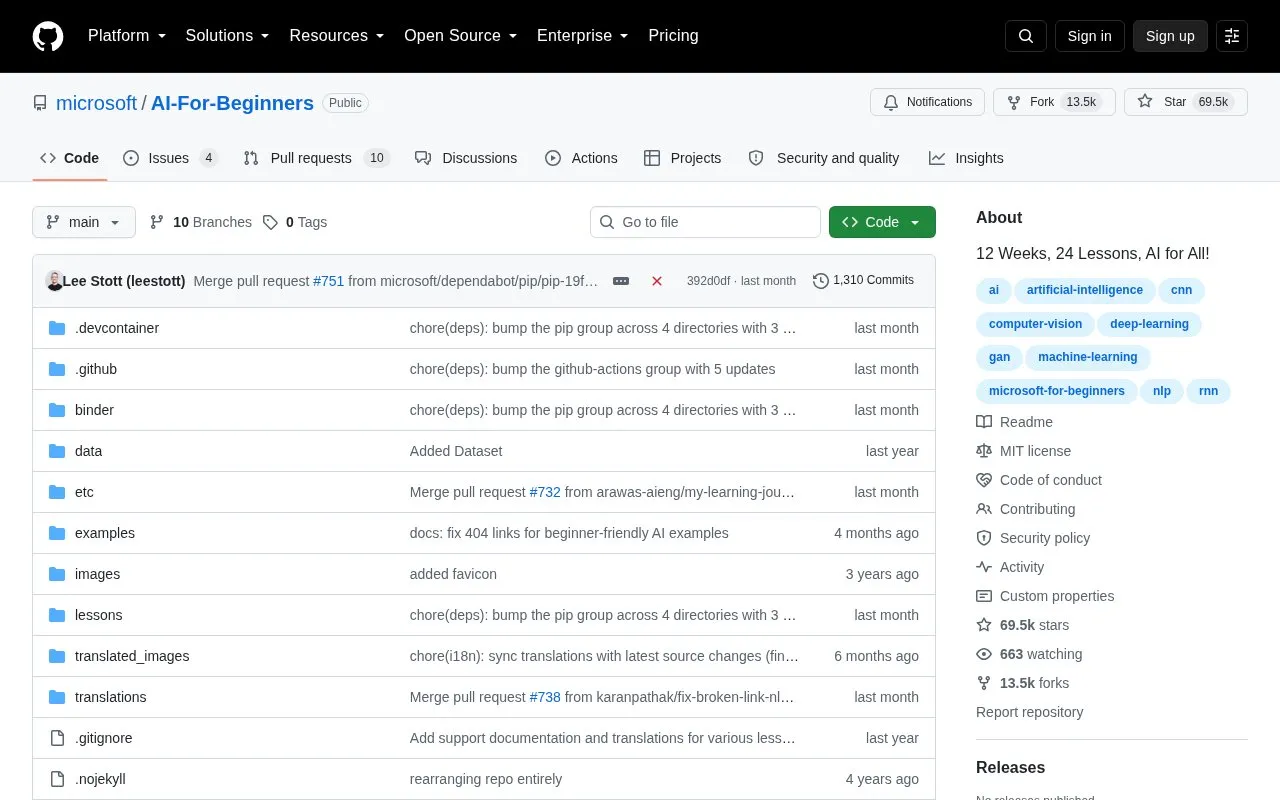 AI-For-Beginners homepage screenshot