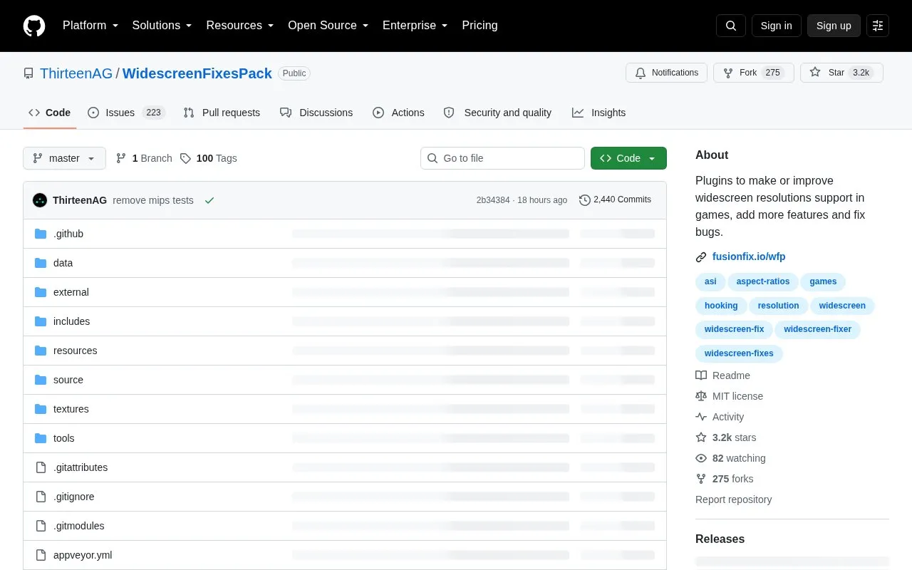 Widescreen Fixes Pack homepage screenshot