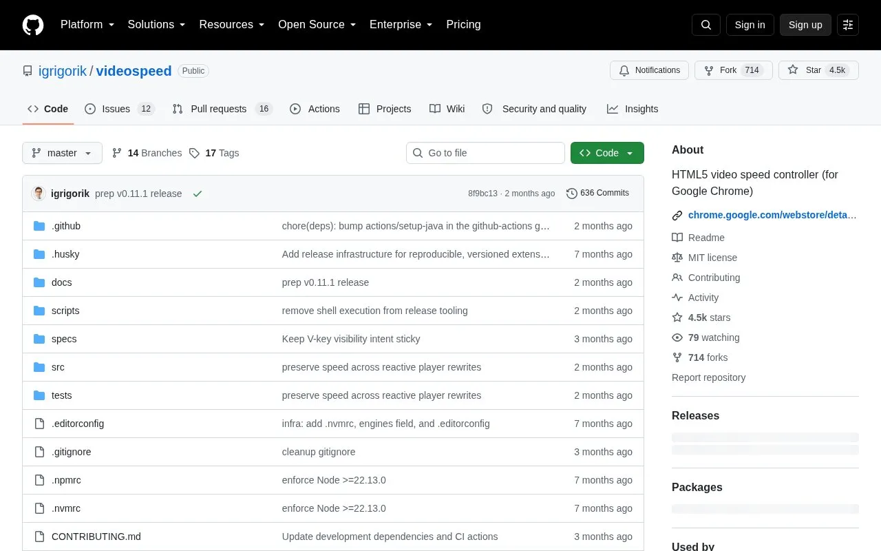 Video Speed Controller homepage screenshot