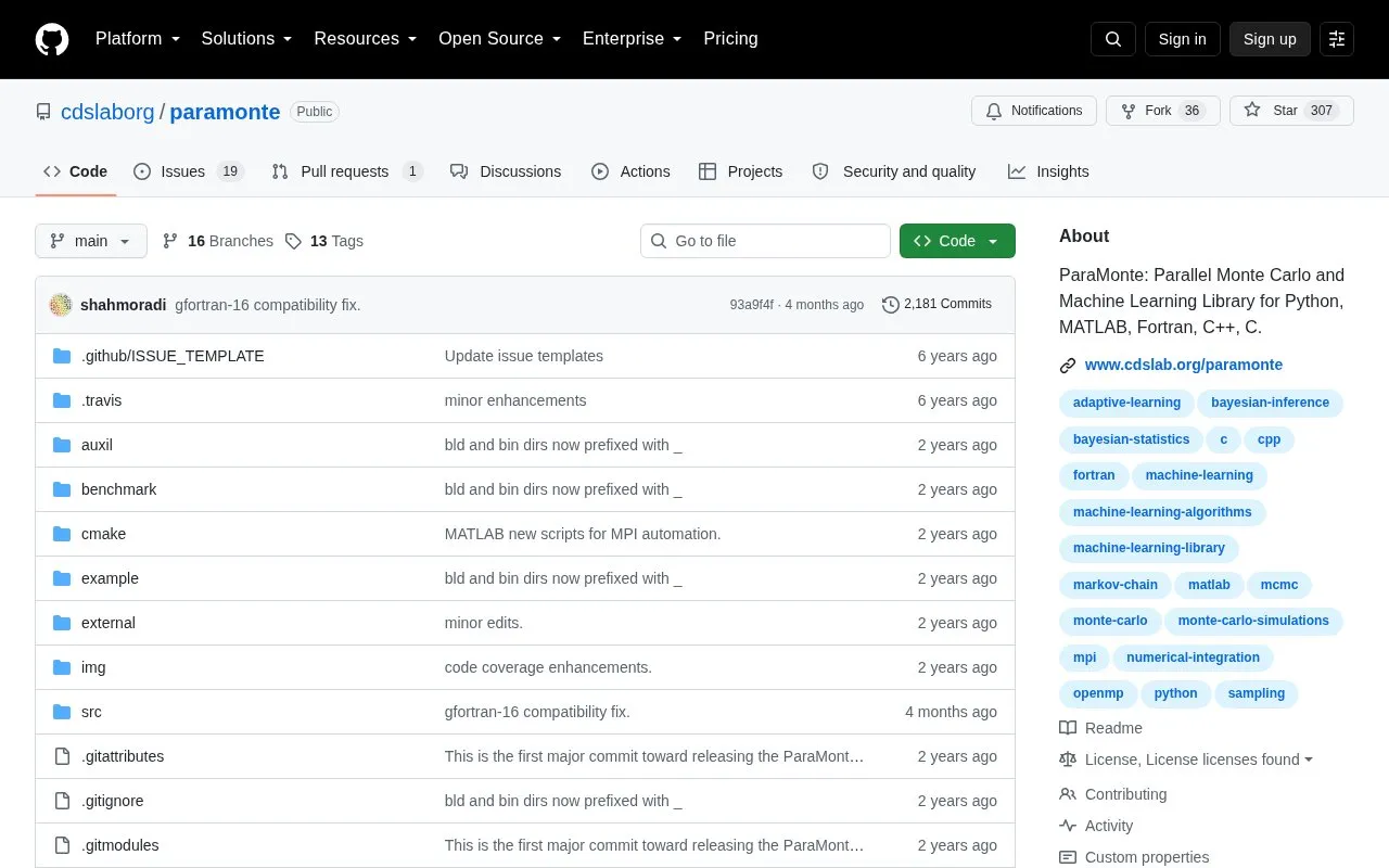 ParaMonte homepage screenshot