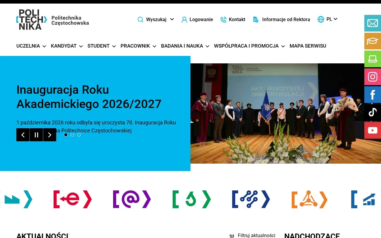 Czestochowa University of Technology homepage screenshot
